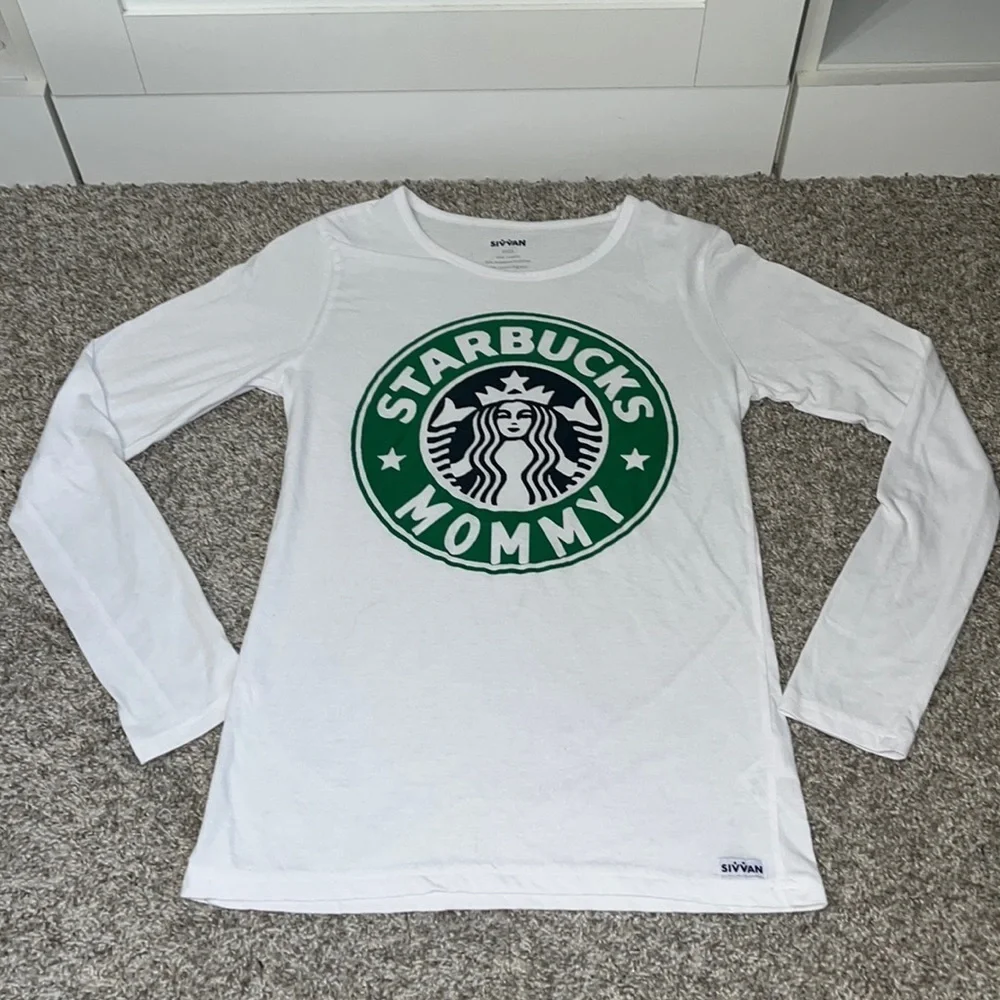 STARBUCKS Mommy Mom Logo long sleeve T-shirt white green black Small S Etsy - Picture 1 of 6